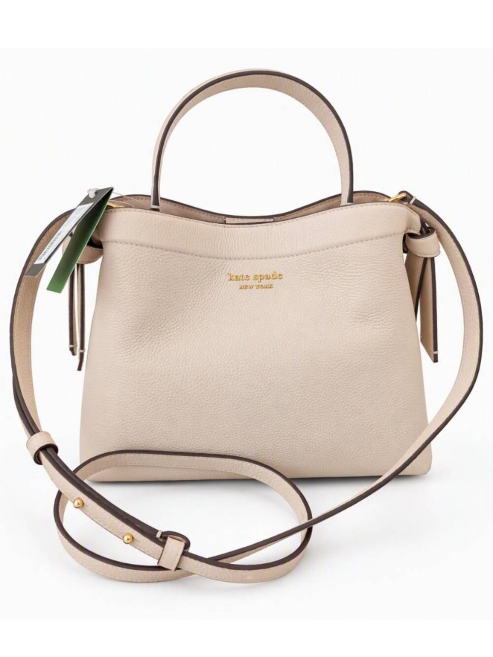 NWT Kate Spade Knott Pebbled Leather Top Handle Crossbody Mountain Pass Cream